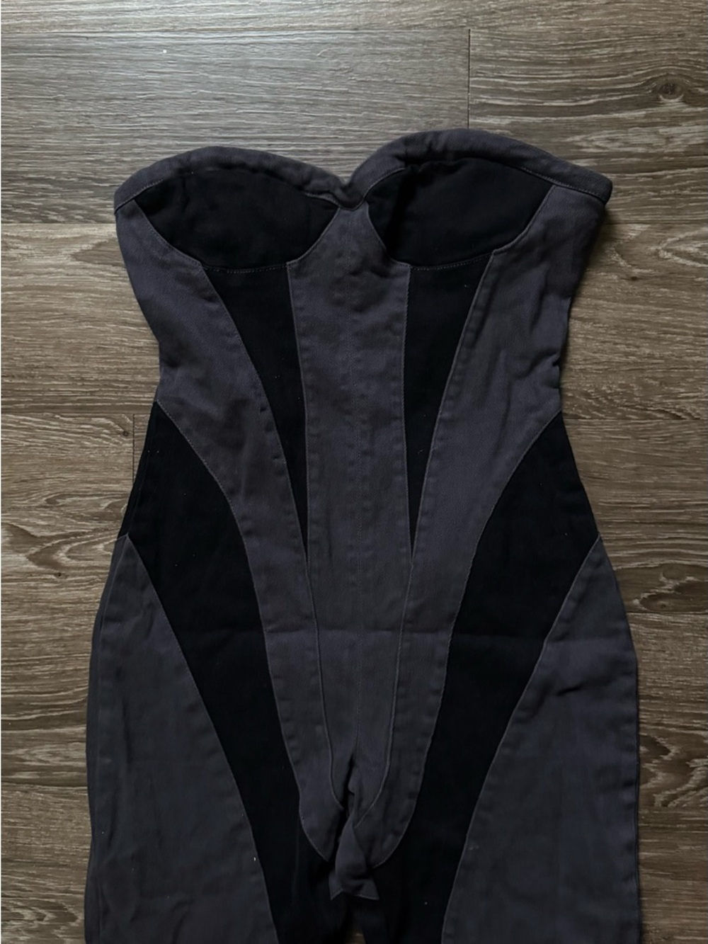 PrettyLittleThing Black and Charcoal Strapless Jumpsuit